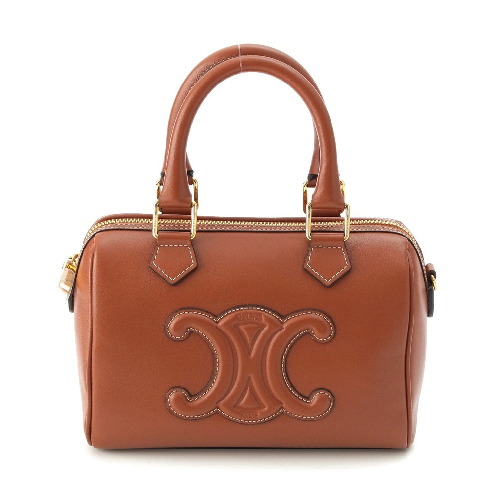 Celine Leather Cuir Triomphe Boston Handbag Brown